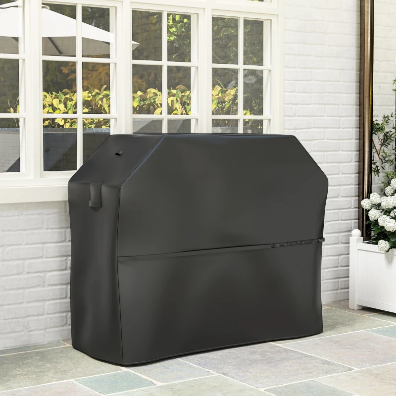 Outsunny BBQ Cover for Rectangular Gas Grill, 600D UPF30+ Oxford Fabric Barbecue Cover for Waterproof Protection Rip-Proof, with Windproof Hook and Loop Fasteners, Vents, 147 x 61 x 122 cm, Black