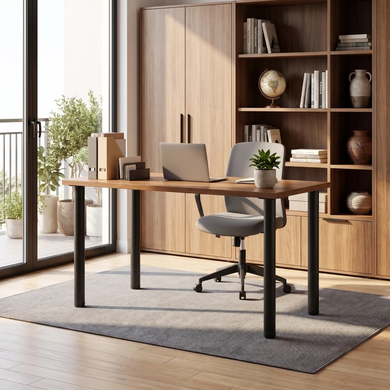 HOMCOM Conjunto de 4 Pés de Mesa em Metal Estilo Industrial com Parafusos Auto-roscantes e Patins Reguláveis 73x6x6 cm Preto