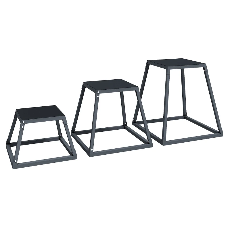 SPORTNOW Set 3 cutii pliometrice 30,5/45,8/61 cm, cutii plyo stivuibile din oțel până la 200 kg