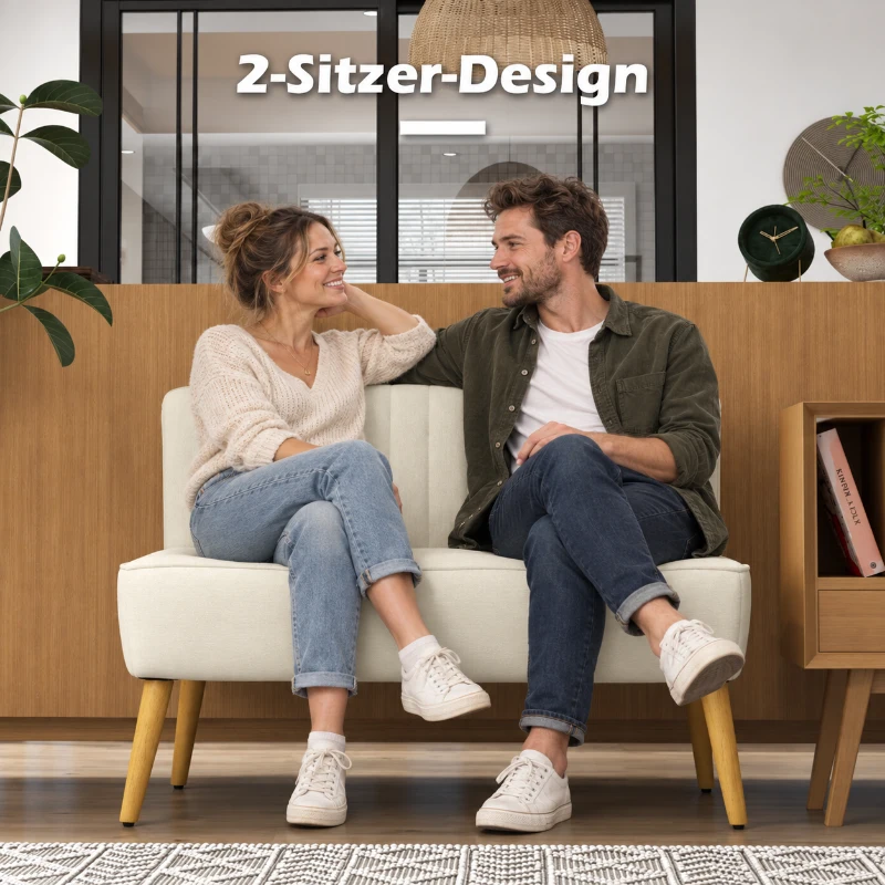 HOMCOM 2-Sitzer Sofa, weiche Polsterung, pflegeleichter Bezug, bis 220 kg, 117 x 56,5 x 77 cm, Cremeweiß