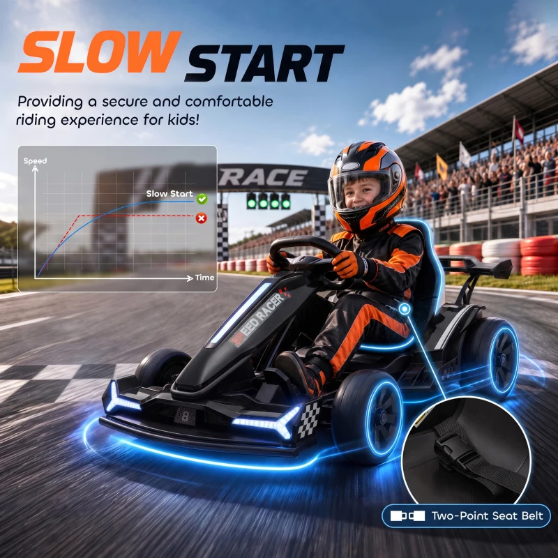 AIYAPLAY 24V Electric Go Kart for Kids 6-12 Years with Drift Mode, Adjustable Seat, 3 Speed, Slow Start, Black