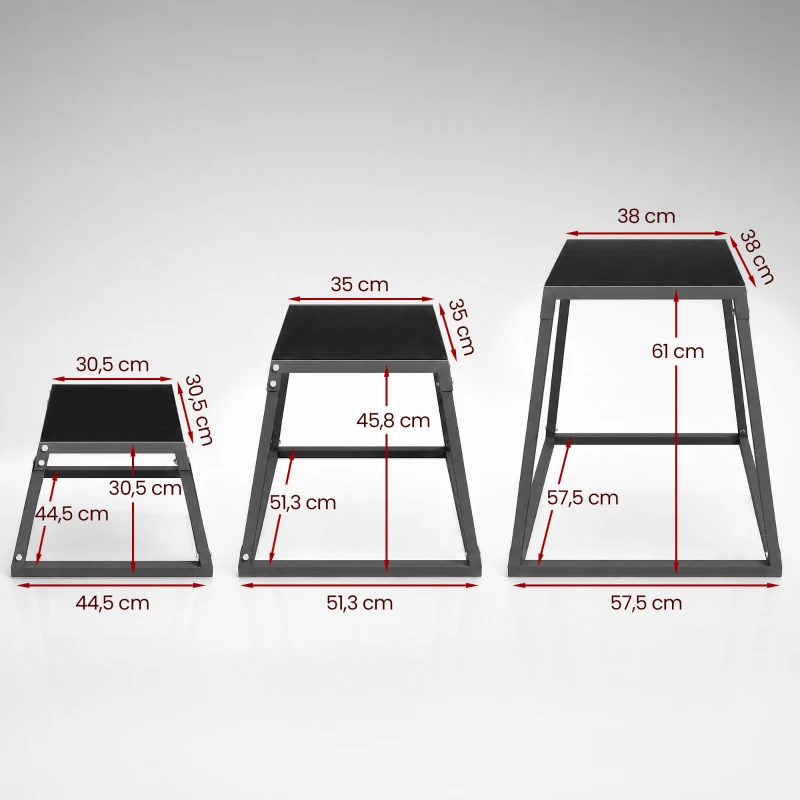 SPORTNOW Cajas pliométricas 3 unidades 30,5/45,8/61 cm Caja plyo apilable de acero hasta 200 kg