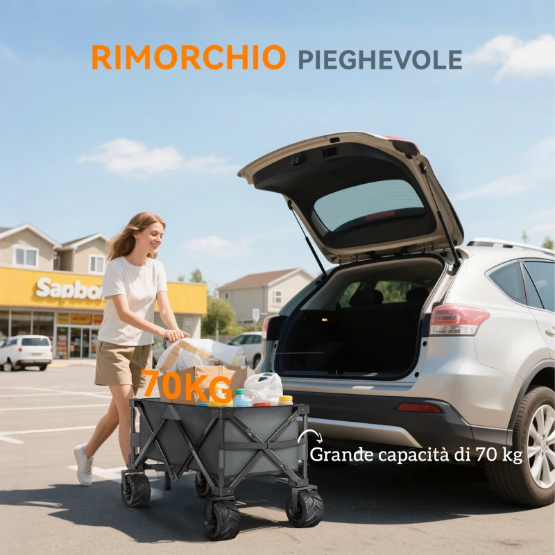 Outsunny Carrello da Giardino Carico max 70kg con Maniglia Telescopica, in Metallo e Tessuto Oxford, 108x55 cm, Grigio
