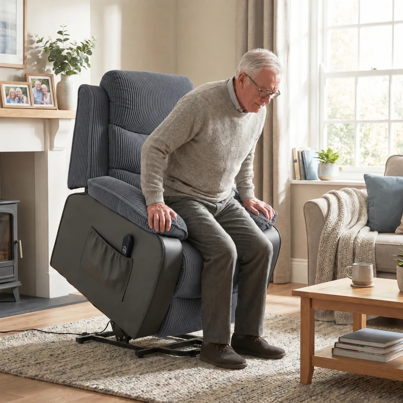 HOMCOM Riser Recliner Chair for Elderly, Electric Power Lift Recliner Armchair, Corduroy PU Leather Patchwork, Brown