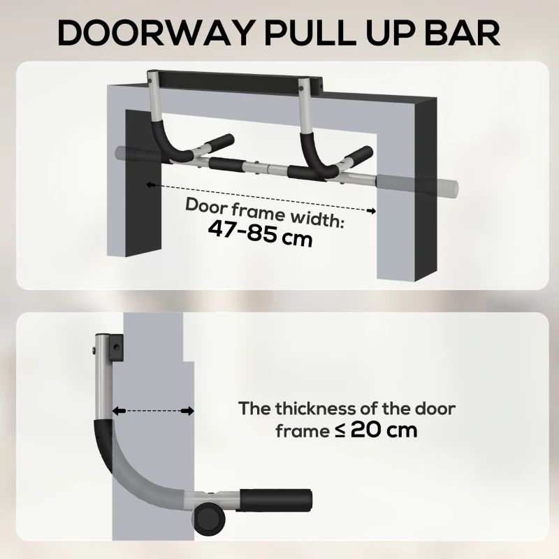 HOMCOM Doorway Pull up Bar, Door Frame Chin up Push up Bar for Home Gym Upper Body Workout, No Drilling or Screws, Grey