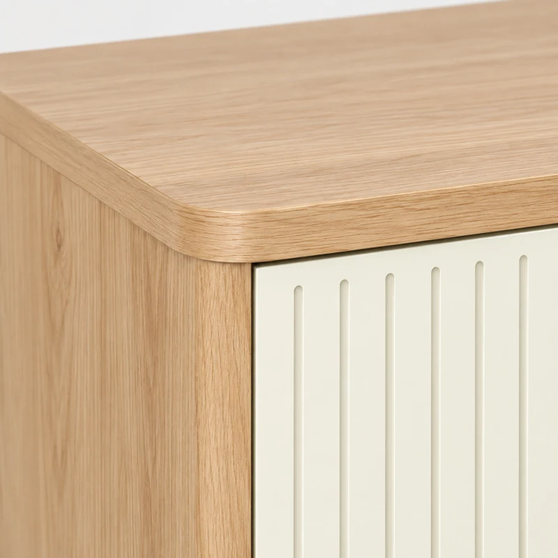 HOMCOM Aparador Móvel de Arrumação Canelado com Tampo Efeito Carvalho 2 Gavetas 2 Portas Prateleira Ajustável 77x30x80 cm Creme