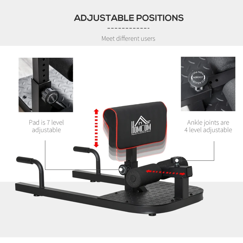 HOMCOM Sissy Squat Bench, Adjustable Squat Machine, Sit Up Machine with Push Up Stand, Leg Workout Trainer for Lower Body and Core Training, Home Gym Fitness Equipment, Black