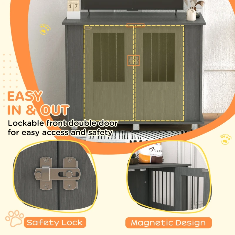 Dog Crate Table for Medium and Large Dogs with Magnetic Door for Indoor Use, 95 x 55 x 75 cm, Grey