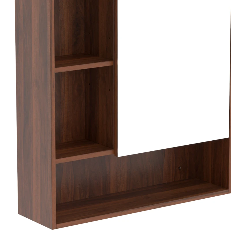 HOMCOM Bathroom Mirror Cabinet, Wall-Mounted Bathroom Cabinet with Mirror Door, Adjustable Shelves, Walnut Brown