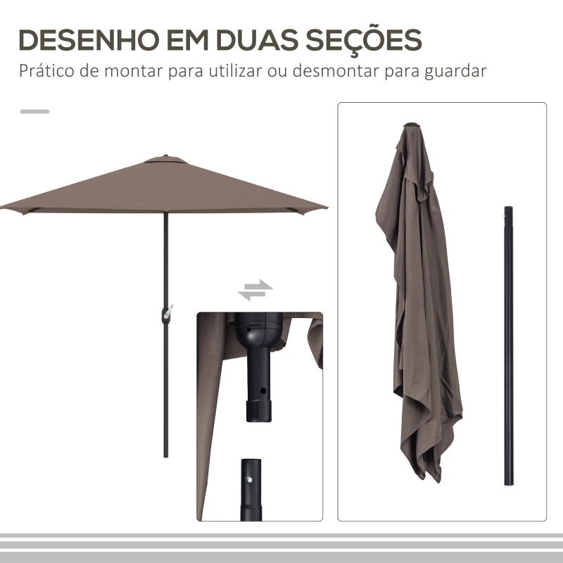 Outsunny Guarda-Sol 269x138x236 cm com Manivela e Forma Semicircular de Poliéster 180 g/m² para Jardim, Terraço, Piscina e Café
