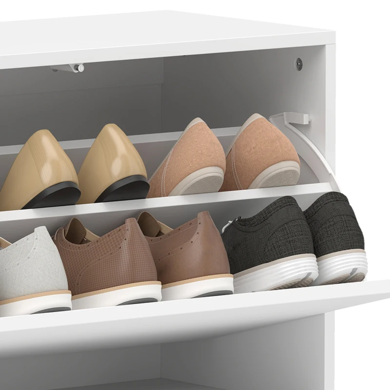 HOMCOM Schoenenkast met 2 kleppen, wandhangende schoenenkast met bovenblad, smalle schoenenopberger voor 6 paar, 70 x 30 x 43 cm, wit