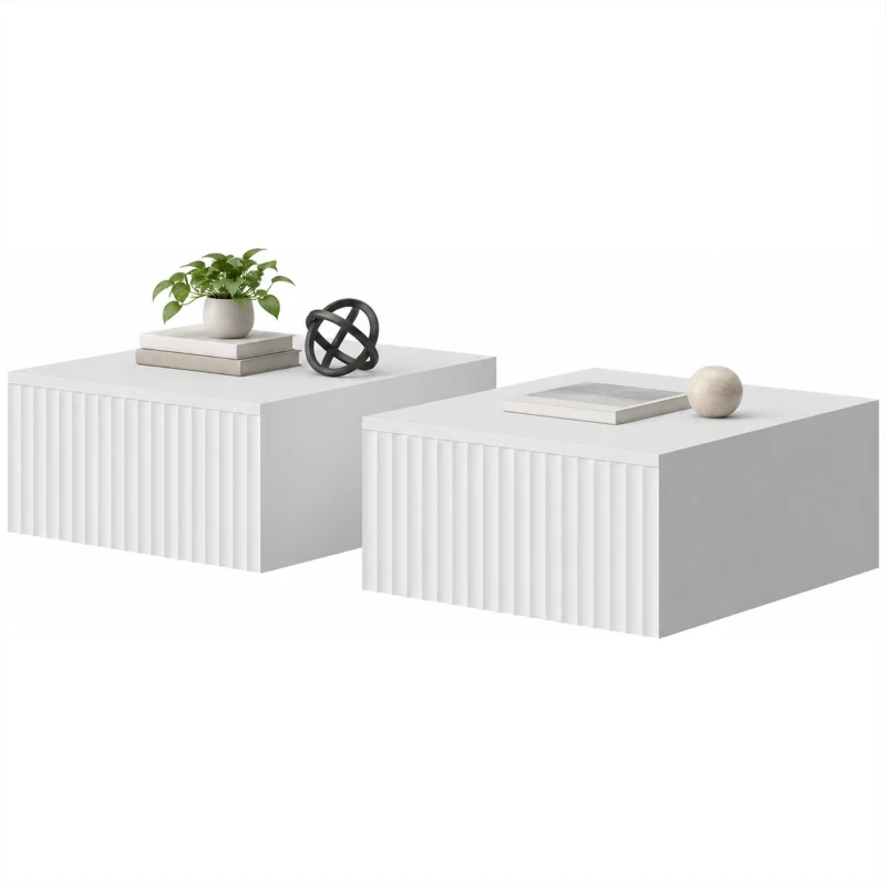 HOMCOM Nachttisch 2er Set Wandmontiert Beistelltisch mit 2 Schubladen Nachtkommode 40 x 35 x 17 cm, Weiß