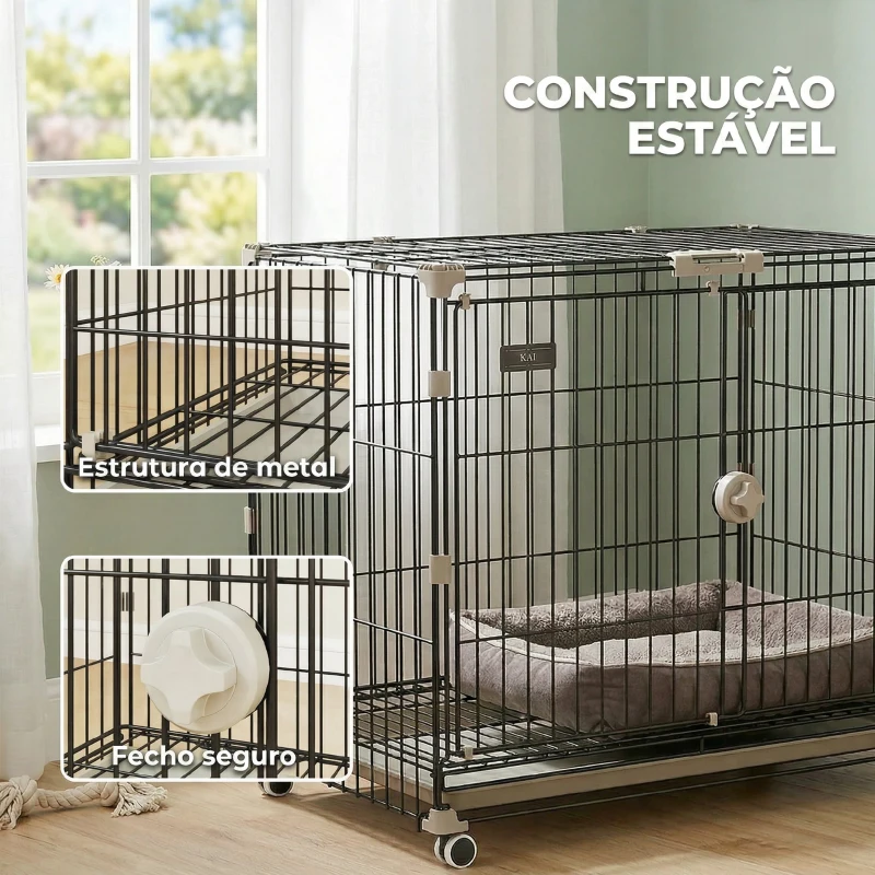 PawHut Jaula para Cães Dobrável com Rodas, Bandeja Extraível, Porta Deslizante e Teto Rebatível, 75,5x46x64,5 cm, Preto