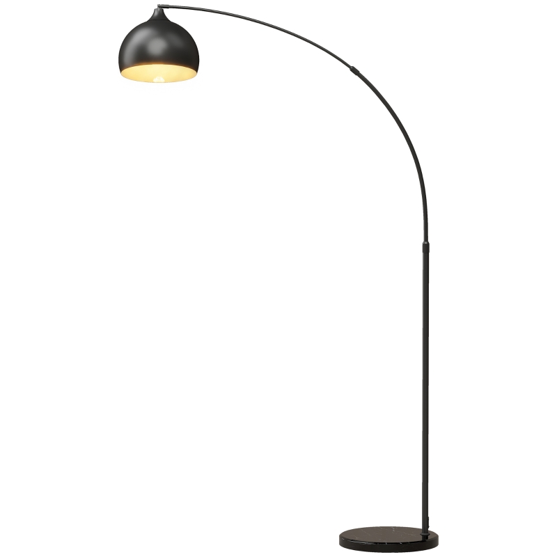 HOMCOM Bogenleuchte, Stehlampe, höhenverstellbar, Fußschalter, Sockel in Marmoroptik, 170-180cm, Schwarz