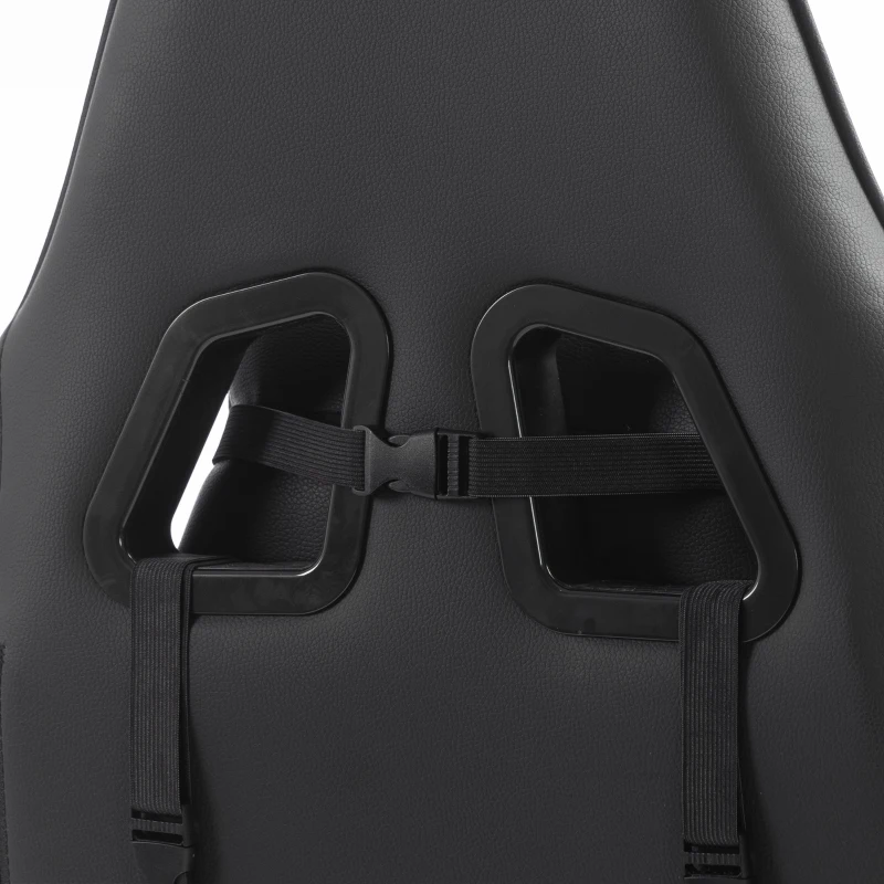 HOMCOM Cadeira Gamer Ergonômica com Almofada Lombar Massageadora Cadeira Gamer Reclinável em Couro Sintético Preto