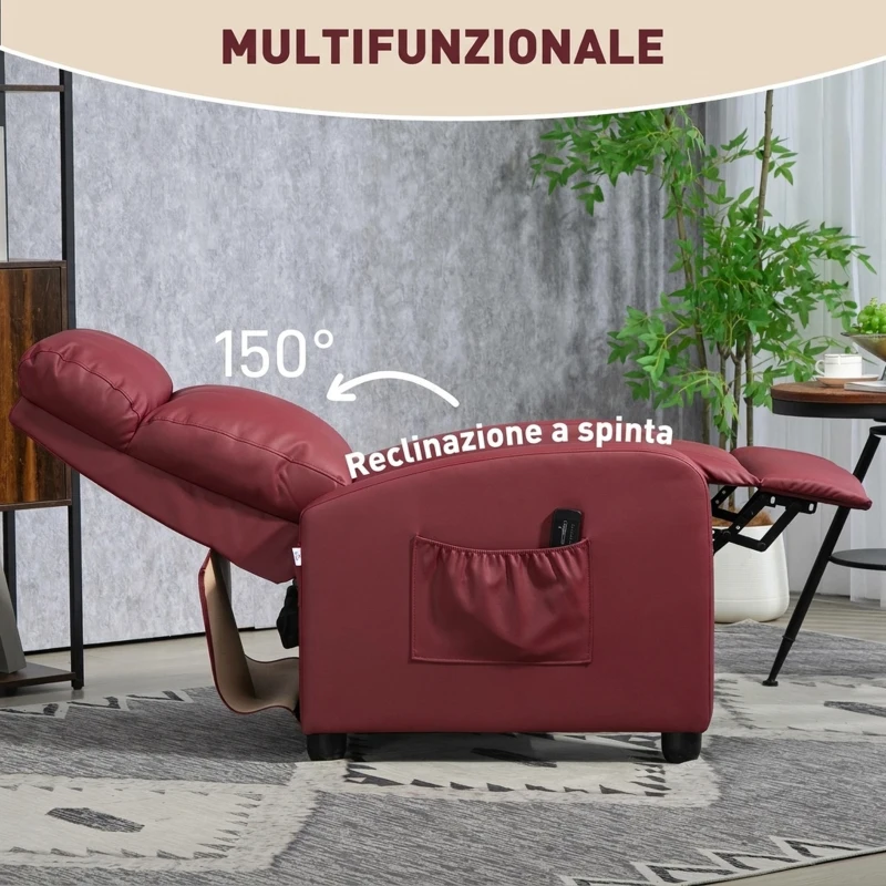 HOMCOM Poltrona Relax Massaggiante con Telecomando e 8 Programmi, Reclinazione e Poggiapiedi, Rosso