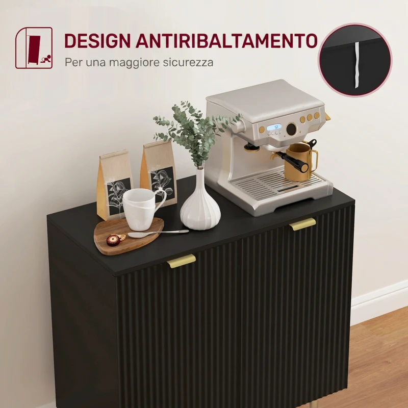 HOMCOM Credenza Moderna con 2 Ante e Ripiano Regolabile, Mobile Buffet per Cucina e Soggiorno con Gambe in Metallo, Nero