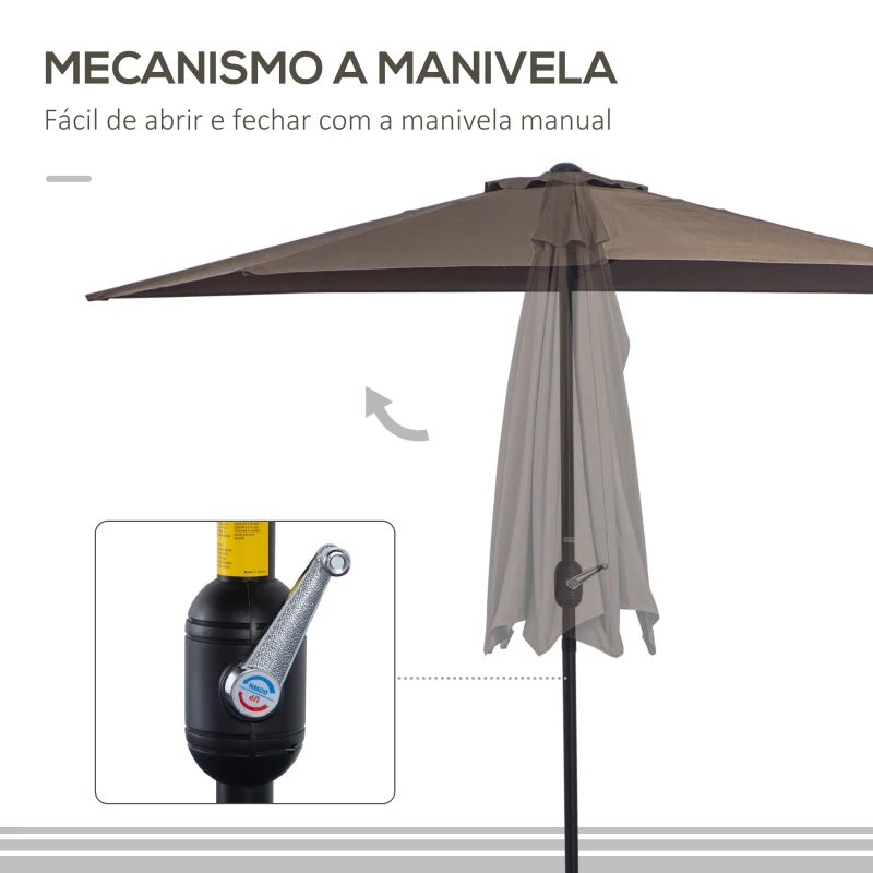 Outsunny Guarda-Sol 269x138x236 cm com Manivela e Forma Semicircular de Poliéster 180 g/m² para Jardim, Terraço, Piscina e Café
