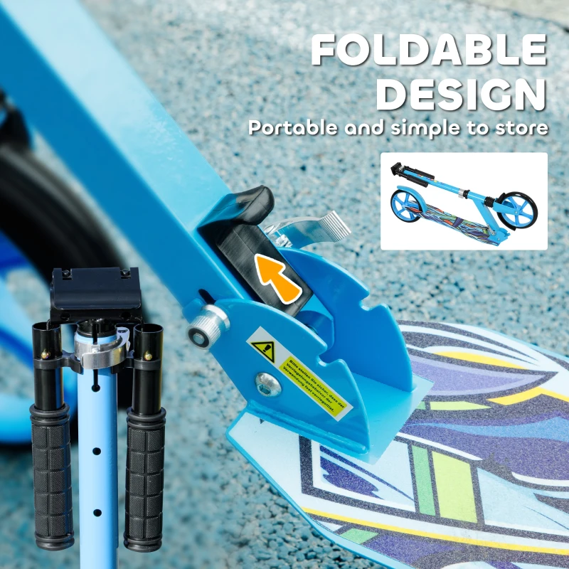 AIYAPLAY Foldable Kids Scooter with Adjustable Handlebar, 200mm Big Wheel, Rear Fender Brake, for Ages 6-12 Years, Blue