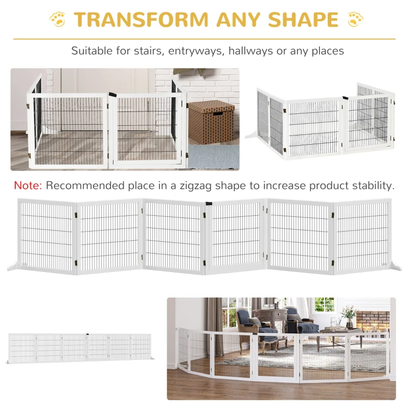 PawHut Wooden Pet Gate, Freestanding Dog Safety Barrier, w/ 2 Support Feet, White