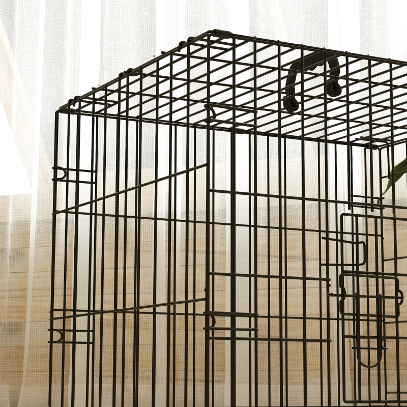 PawHut Jaula para Perros Plegable con Cojín Puertas Bandeja Extraíble y Marco de Alambre Metálico 60x45x50 cm Negro y Beige