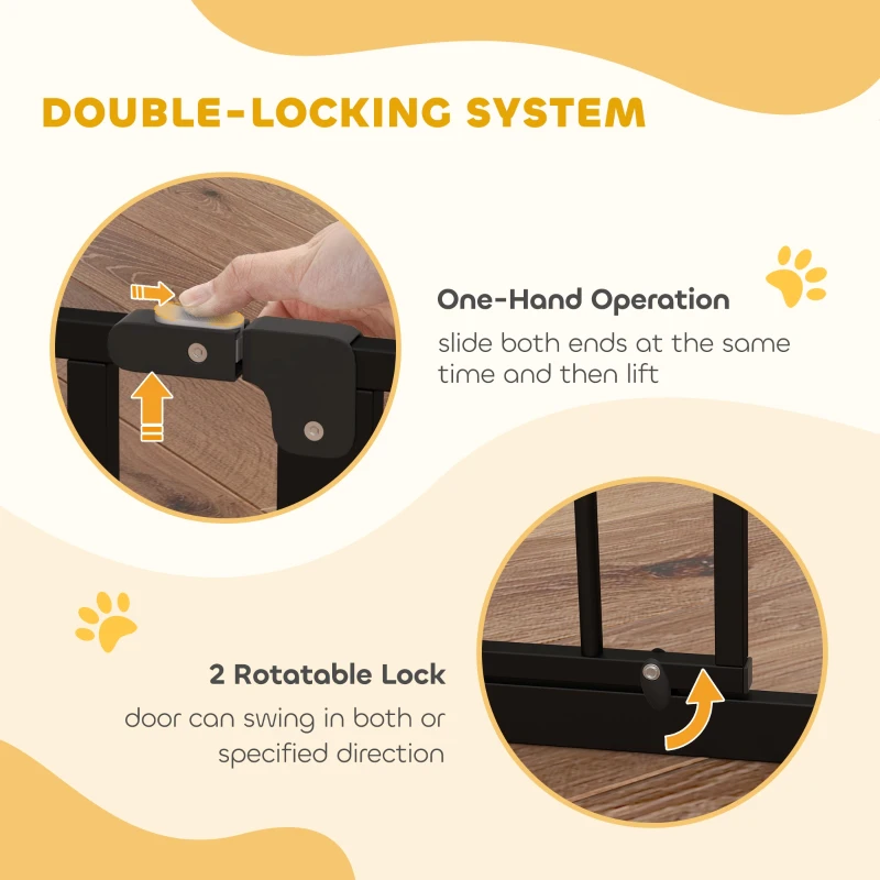 PawHut Wide Dog Safety Gate, with Door Pressure, for Doorways, Hallways, Staircases - Black