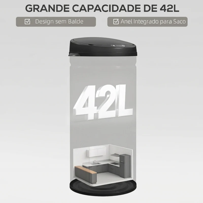 HOMCOM Caixote do Lixo Automático para Cozinha 42 L com Sensor Infravermelho, Fecho Automático e Aço Inoxidável Preto