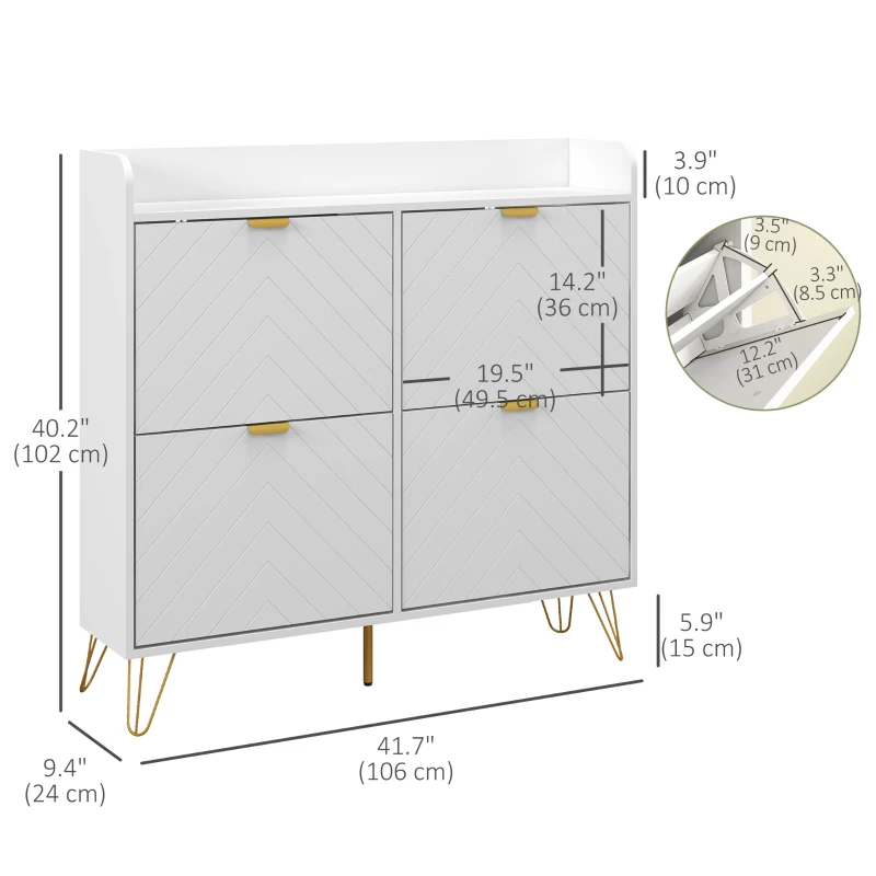 HOMCOM Narrow Shoe Storage Cabinet, Slim Shoe Cupboard with 4 Flip Drawers, Adjustable Shelf, Shoe Rack for 16 Pairs of Shoes
