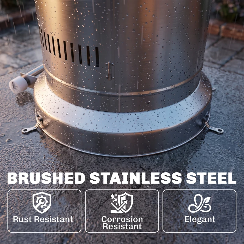 Outsunny Gas Patio Heater, 13 kW Stainless Steel Portable Propane Outdoor Heater with Pulse Ignition, Tip-over Protection, Silver