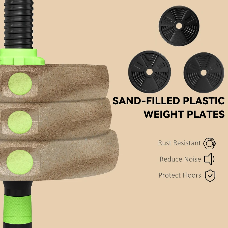 SPORTNOW 20 kg 3-in-1 Adjustable Dumbbell & Barbell Set with EZ Bar, Connecting Rod and Non-Slip Grip for Home Gym, Green