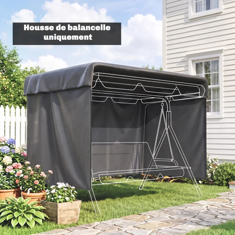 Outsunny Housse de protection pour balancelle de jardin 3 places, toile PE imperméable, anti-poussière, 215x155x150cm, gris foncé