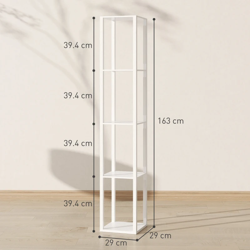 HOMCOM Lampă de podea LED cu rafturi, lampă modernă reglabilă cu 3 trepte de luminozitate și comutator pe picior, Alb