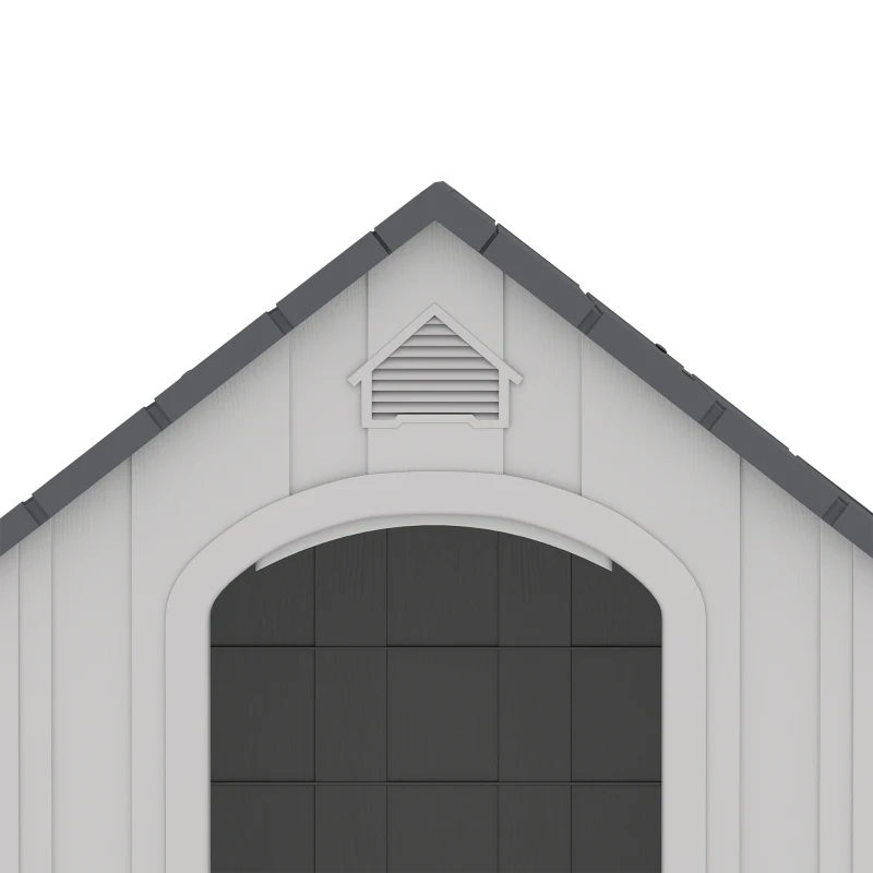 PawHut Casota para Cão Exterior Casota para Cão em Polipropileno Impermeável Ventilada Pavimento Elevado 66x55x65 cm Cinza Claro