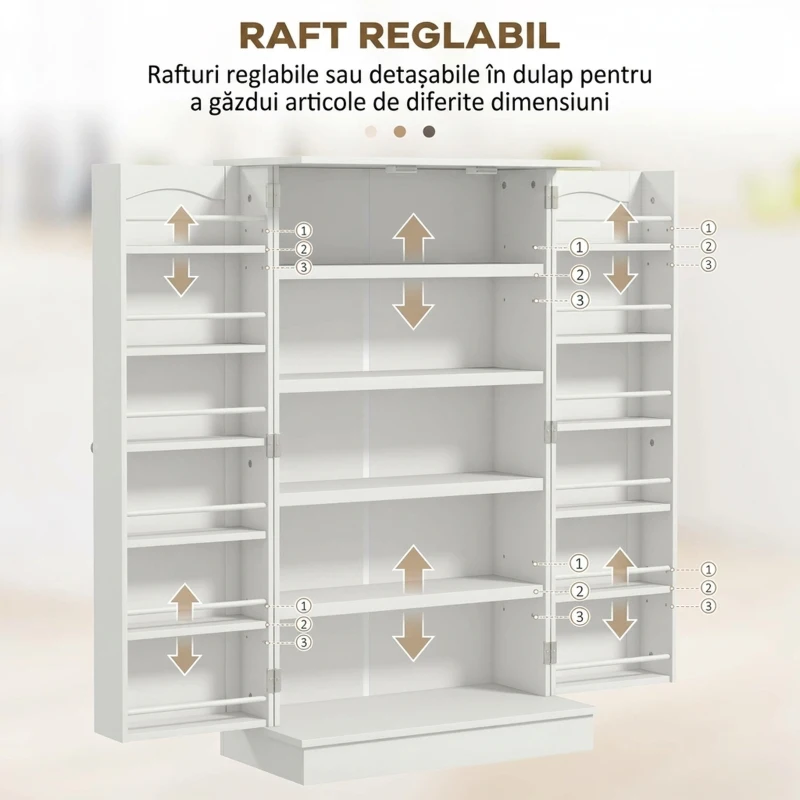 HOMCOM Dulap de bucătărie modern cu 12 rafturi pentru condimente pe uși, rafturi reglabile, 2 uși, 60x30x104 cm, alb