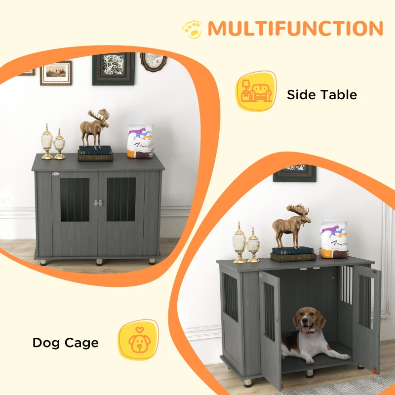 Dog Crate Table for Medium and Large Dogs with Magnetic Door for Indoor Use, 95 x 55 x 75 cm, Grey