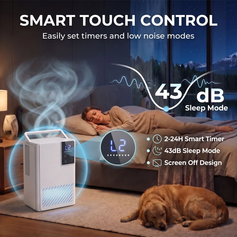 HOMCOM 400mL/Day Small Dehumidifier, RGB Mood Lights, 24H Timer, LED Display, Dehumidifier for Home Damp, White
