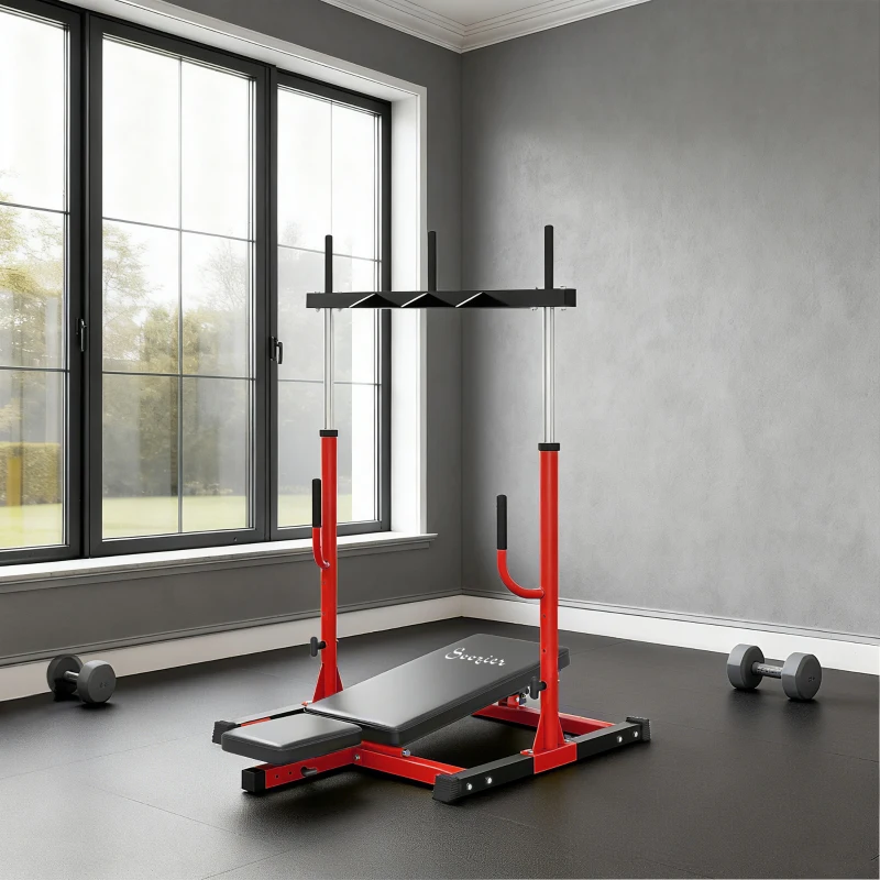 SPORTNOW Vertical Leg Press Machine with Adjustable Leg, Back and Head Positions, 1" Standard Plate Compatible, Red