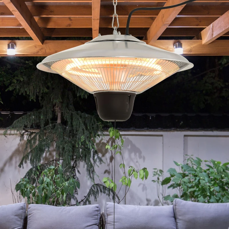 Outsunny 1500W Outdoor Heater Outdoor Ceiling Mounted Aluminium Halogen Electric Hanging  Heating Light Pull Switch Control