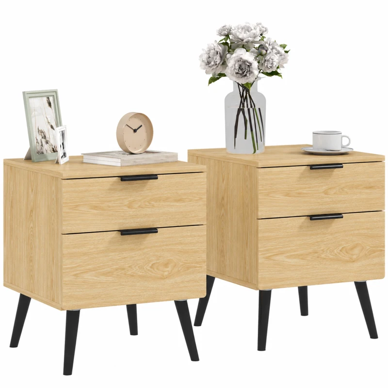 HOMCOM Lot de 2 tables de chevet table de nuit style nordique moderne avec tiroir à deux niveaux 40 x 40 x 50 cm chêne
