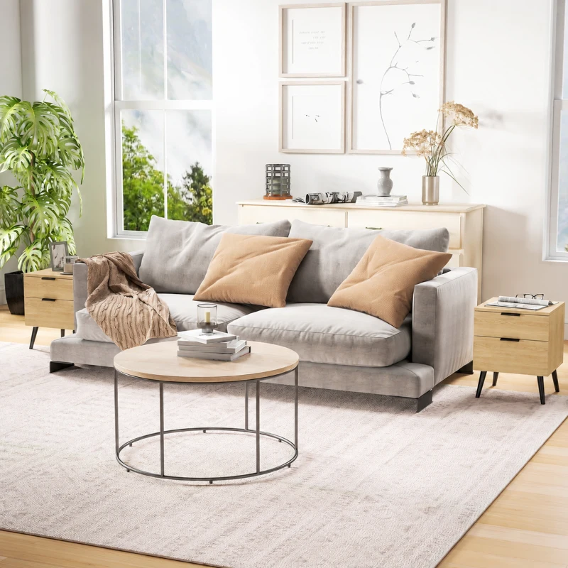 HOMCOM Lot de 2 tables de chevet table de nuit style nordique moderne avec tiroir à deux niveaux 40 x 40 x 50 cm chêne