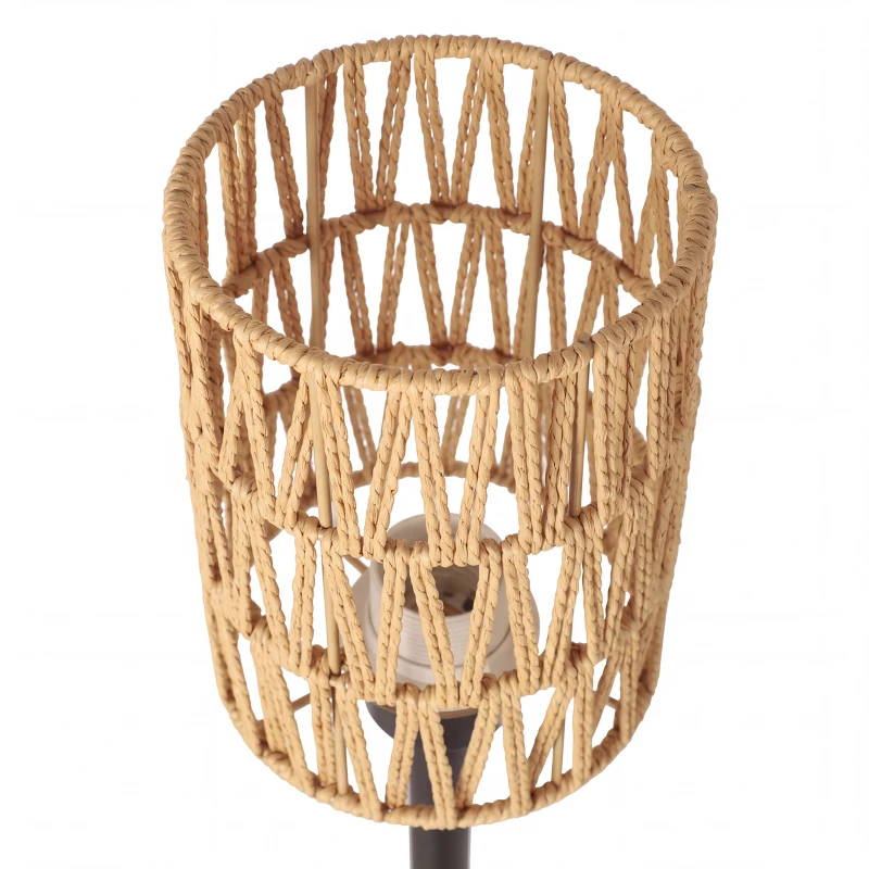 HOMCOM Boho vloerlamp 3-lichts met 3 planken, lampenkap van papieren touw, zwart