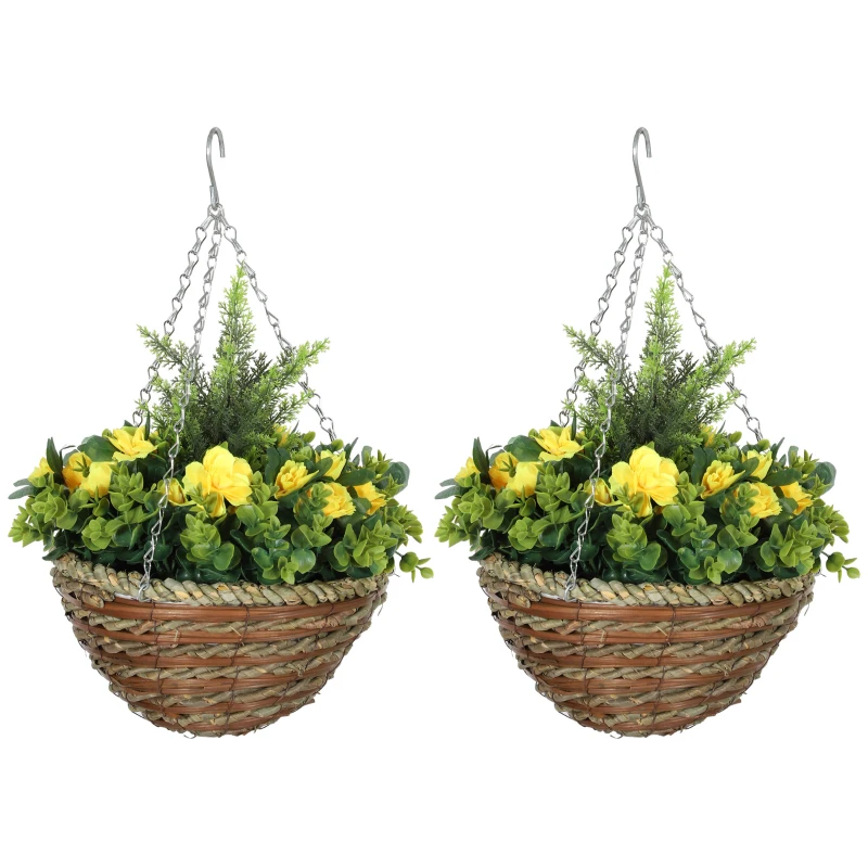 Outsunny Set of Two Hanging Lisianthus Flower Pots - Yellow/Green