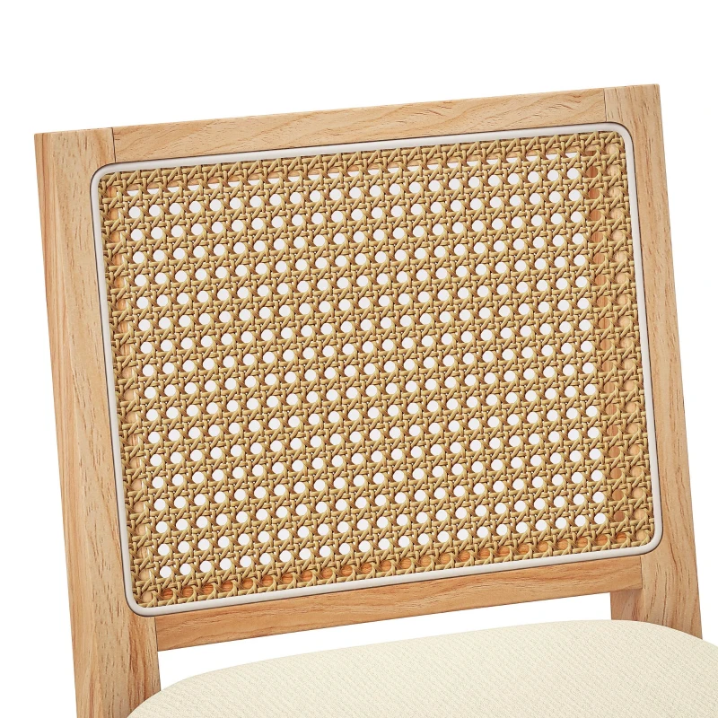 HOMCOM Conjunto de 2 Banquetas de Bar, Banquetas com Encosto Efeito Vime, Assento Estofado em Chenille Altura 66 cm, Creme