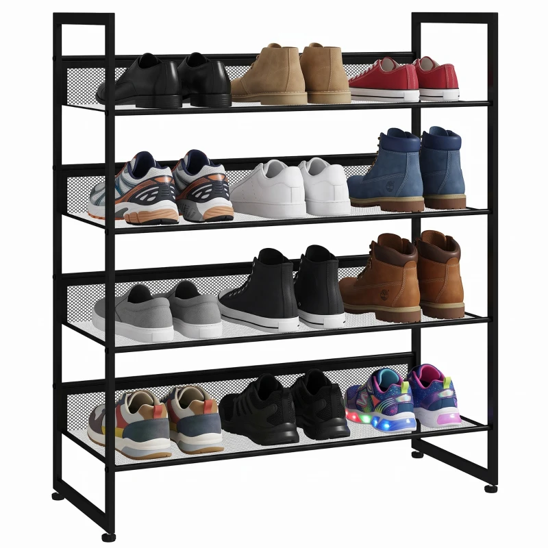 HOMCOM Pantofar Suport pentru pantofi, 4 polițe, 72 cm x 30 cm x 82,7 cm, Negru