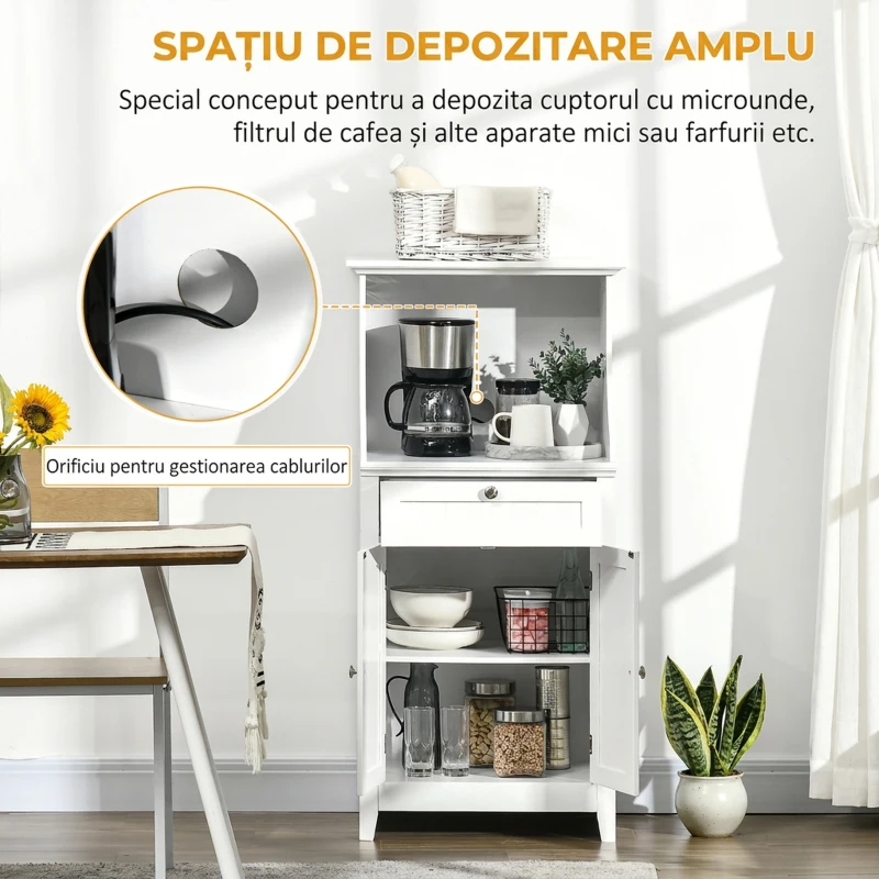 HOMCOM Dulap de Bucătărie pentru Cuptor cu Microunde cu Sertar și Dulap cu 2 Uși, 60x40x122,5 cm, Alb