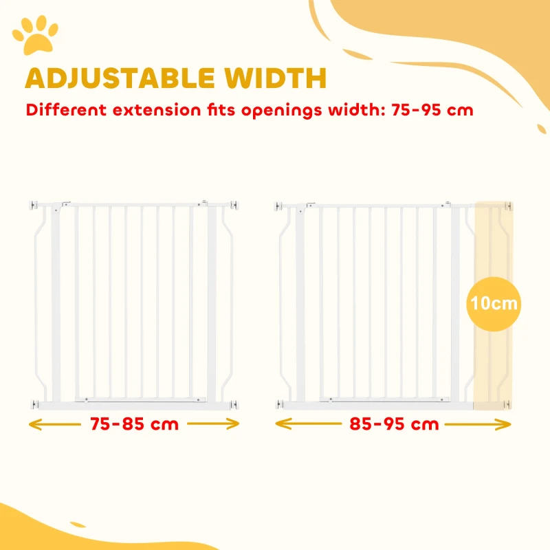 PawHut Wide Dog Safety Gate, with Door Pressure, for Doorways, Hallways, Staircases - White