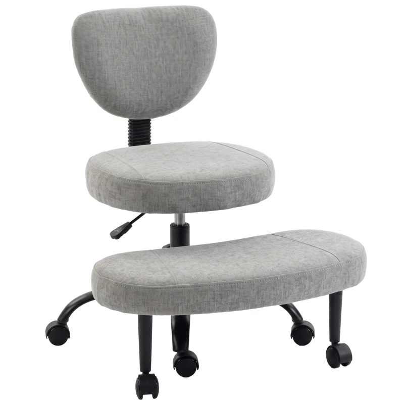 HOMCOM Scaun de birou ergonomic pentru picioare încrucișate rotativ 360° roți PU înălțime reglabilă pentru TDAH meditație gri