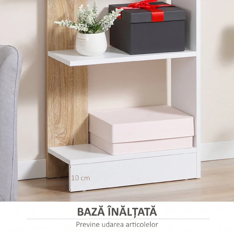 Homcom Raft Perete 5 Rafturi – Stejar & Alb, Design Modern pentru Camera(m-5)