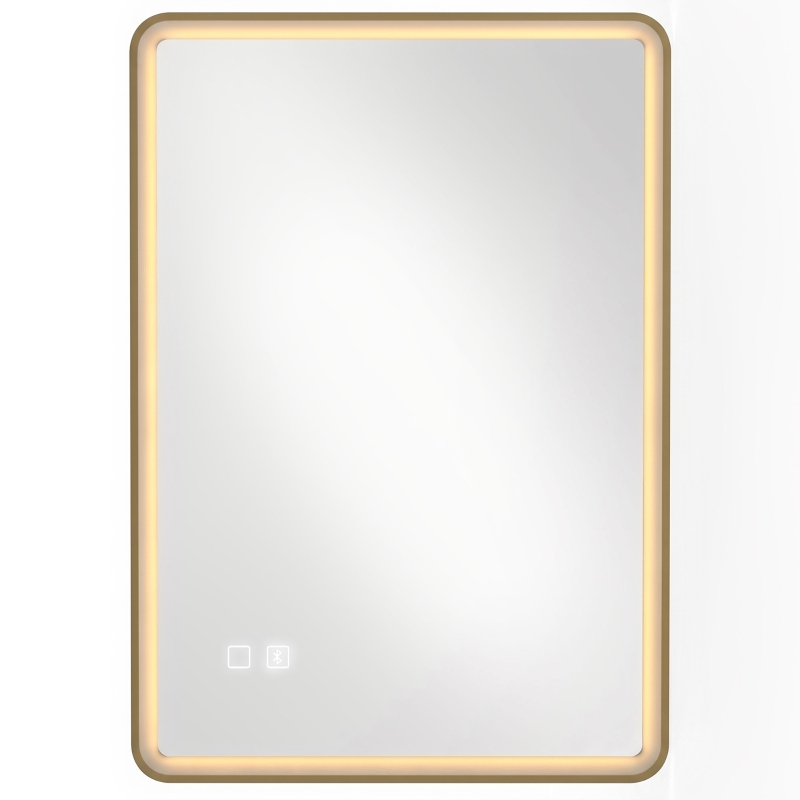 HOMCOM Bathroom Mirror with LED Lights, 100x70cm Rectangle Bathroom Mirror, Dimmable, Bluetooth, Anti-Fog, Gold Tone