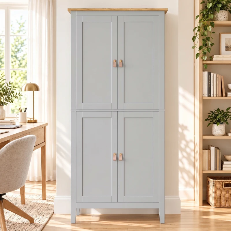 HOMCOM Tall Pantry Cupboard with Motion Sensor LED Light - Grey